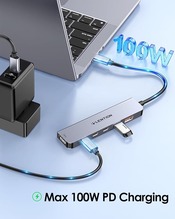 LENTION 6-in-1 USB C Hub 10Gbps USB 3.2 Gen 2 High Speed Hub with 4K HDMI 100W PD Charging 2 USB-C &amp 2 USB-A Ports Multiport Adapter for MacBook Pro/Air/Neo iPad Pro/Air iPhone (CE37Grey)