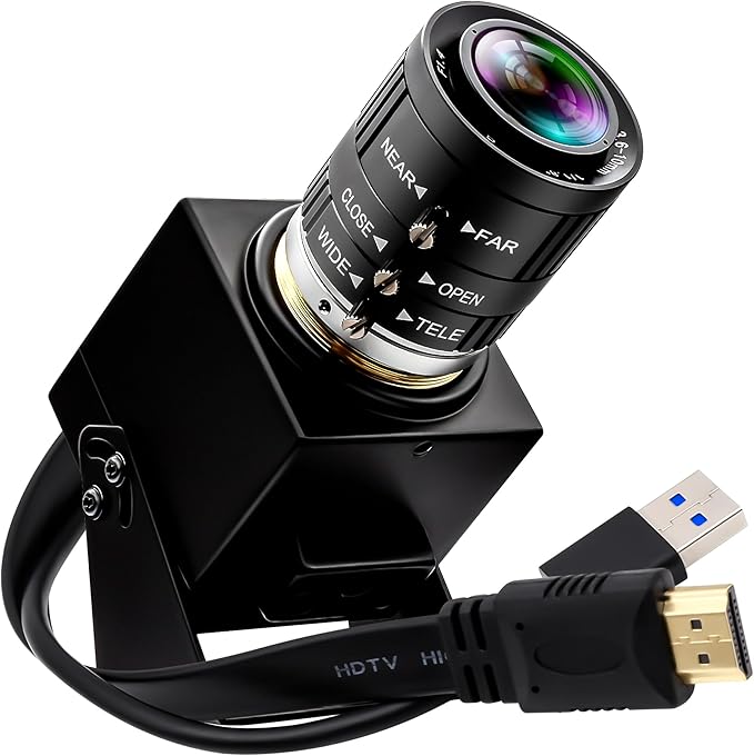 4K 60fps High Speed Camera USB3.0 &amp HDMI Dual Simultaneous Output 3X Manual CS-Mount Varifocal Lens with 2X Digital Zoom H.264 Security Camera for Computers TVs Projectors Video Conferences