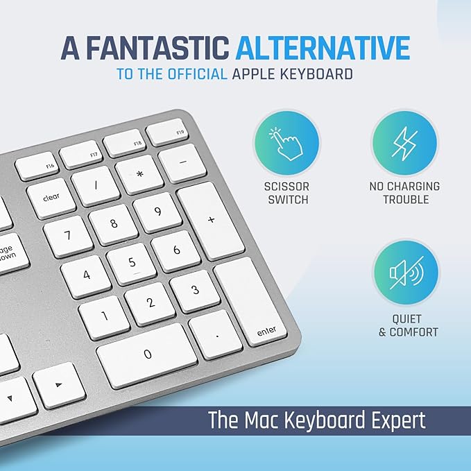 Matias Wired USB C Keyboard for Mac with Numeric Keypad - Mac Keyboard Compatible with Mac OS X v.10.6.8 MacBook Pro MacBook Air iMac - Latest Version Supported - (Silver)