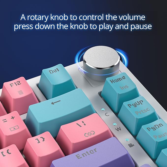 Fogruaden Wired Hot Swappable 75% Percent Mechanical Keyboard Red Switch TKL Pink Mechanical Keyboard Gasket Mount RGB Backlit Compact Gaming Keyboards with Volume Knob(Pink)