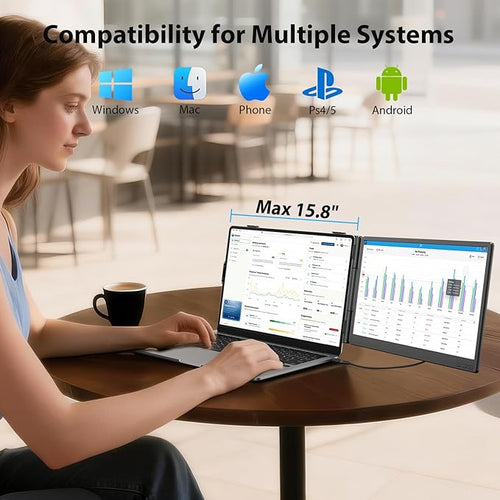 14'' Dual Laptop Screen Extender 1080P FHD Laptop Extended Monitor Portable with Speaker Plug-Play Second Monitor for 13-16'' Laptops Work with Mac Window Chrome