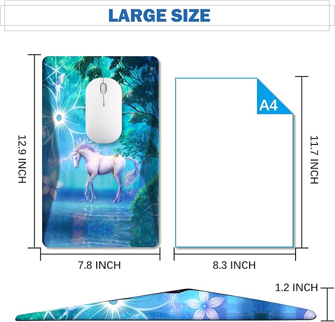 AIMSA Ergonomic Mouse Pad Wrist Rest Support Thick Mousepad Upgraded Memory Foam Pain Relief and Non-Slip PU Base for Home Office Unicorn