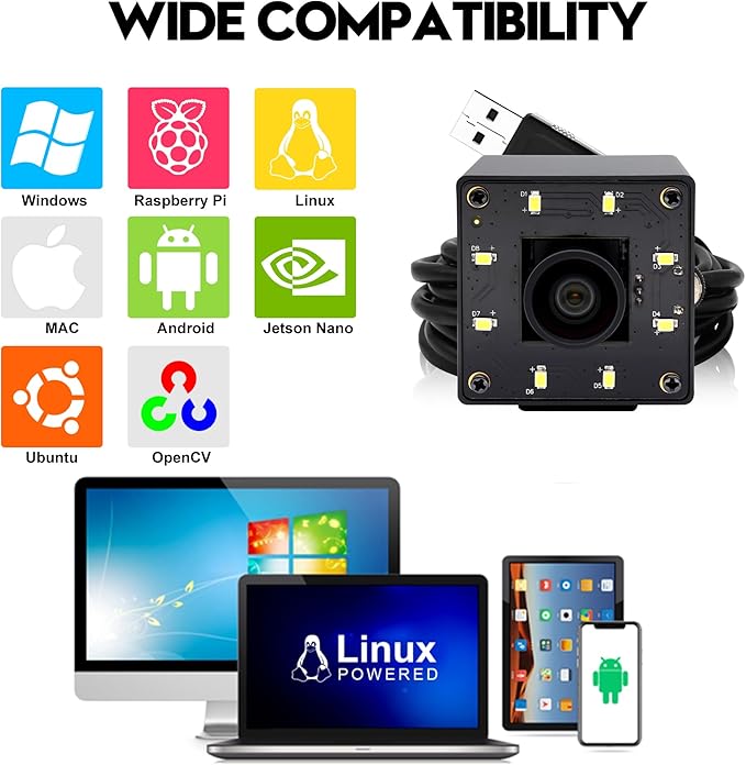 SVPRO 12MP USB Camera with Light 4K Webcam 30fps / 1080P 120fps High Speed IMX577 Sensor Low Light USB Plug and Play for Lightburn PC/Laptop Comptible with Windows/MacOS/Linux/Android