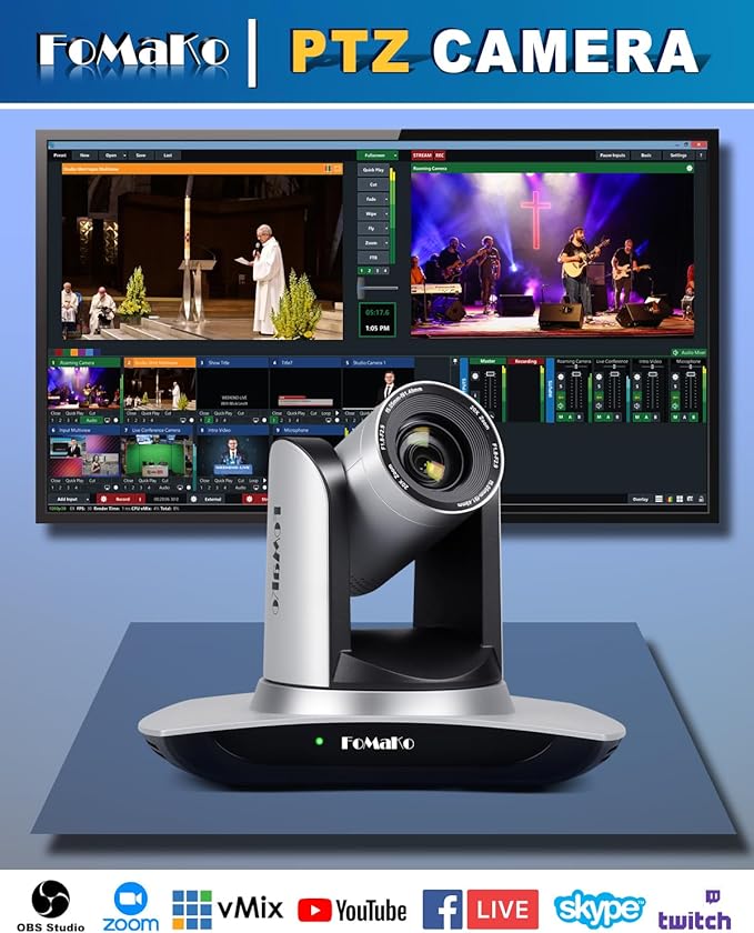 FoMaKo HDMI PTZ Camera AI Auto-Tracking Gen 3 20x Optical Zoom IP USB3.0 HDMI Camera for Church Services Worship EducationNDI UpgradeableFMK12UH Pro(20x) Silvery