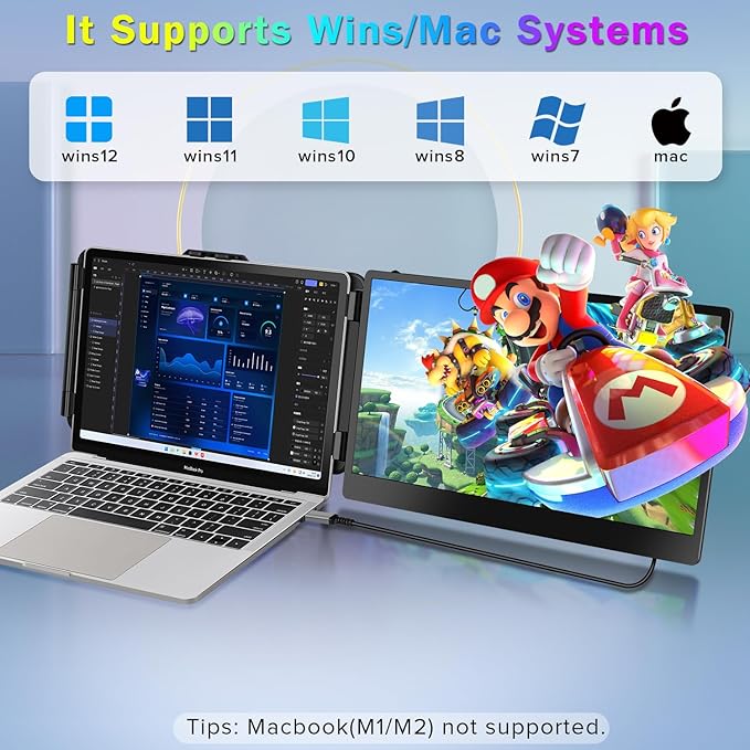 2023 Upgraded S1 14” Portable Monitor for Laptop Screen Extender Monitor 1080P FHD IPS Dual Laptop Monitor Extender Plug and Play Type-C/HDMI for 13-17.3inch Laptop（WindowsMacAndroid Dex）