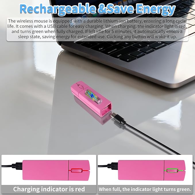 elec Space Wireless Mini Finger Mouse - Silent Dual-Mode Bluetooth &amp 2.4GHz Ergonomic Portable PC Mouse with Case Compatible with MacBook and Chromebook (Pink)