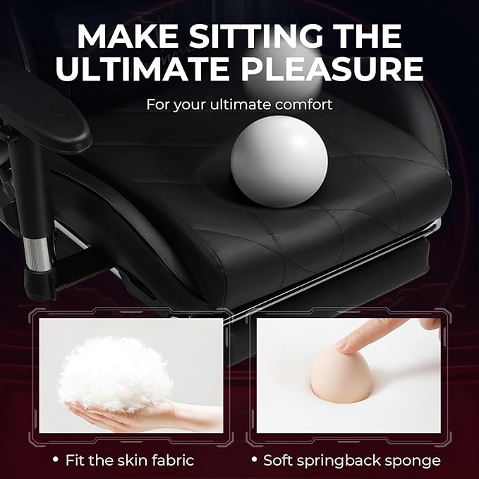 Gaming Chair Big and Tall Video Game Chair with High Back PU Leather Home Office Ergonomic Computer Chair with Footrest Adjustable Height 360° Swivel Wheels for Adults and Teens
