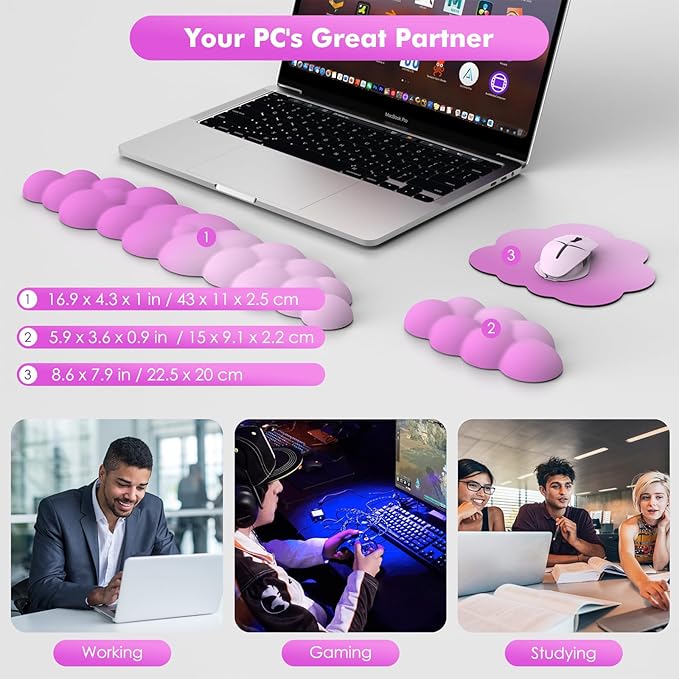 MoKo Cloud Wrist Rest Ergonomic Cloud Keyboard Wrist Rest with Mouse Rest Wrist Pad Durable Polyester Cloud Arm Rest Wrist Pad for Keyboard and Mouse for Office Gaming Computer Laptop Pink