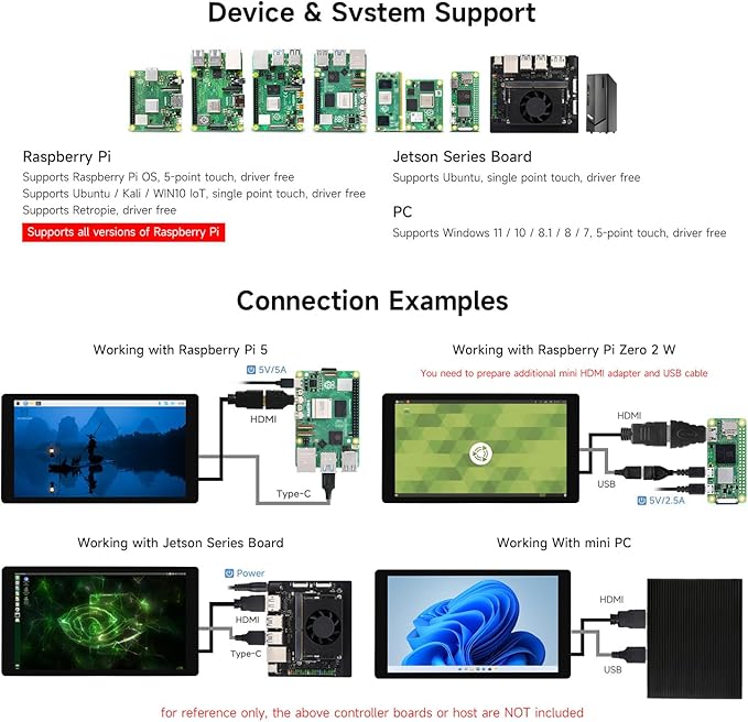 waveshare 5inch Capacitive Touch Display Compatible with Raspberry Pi 5/4B/3B/Zero/Zero W/Zero 2W/Pico/Pico W/Pico WH Supports Windows 11/10/8.1/8/7 Support Jetson Nano/Jetson Orin Nano