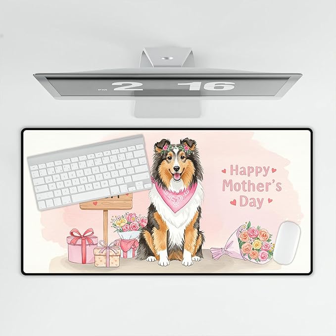 Happy Mother's Day Shetland Sheepdog Love Dog Mom Heart Flower Desk Mat Full Keyboard Mouse Pad Sheltie Dog Lover Gifts Large Mousepad 12004