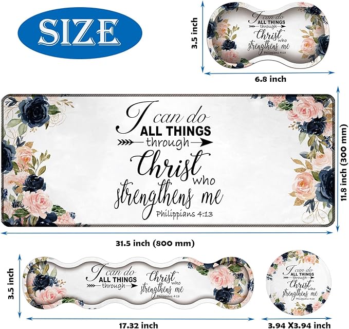 4 in 1 Mouse Pad Combo Large Gaming Mouse Pad + Keyboard Wrist Support + Mouse Wrist Rest + Coaster Table Pad with Stitched Edge Memory Foam Ergonomic Wrist Pad Set Bible Phil 4-13 Floral