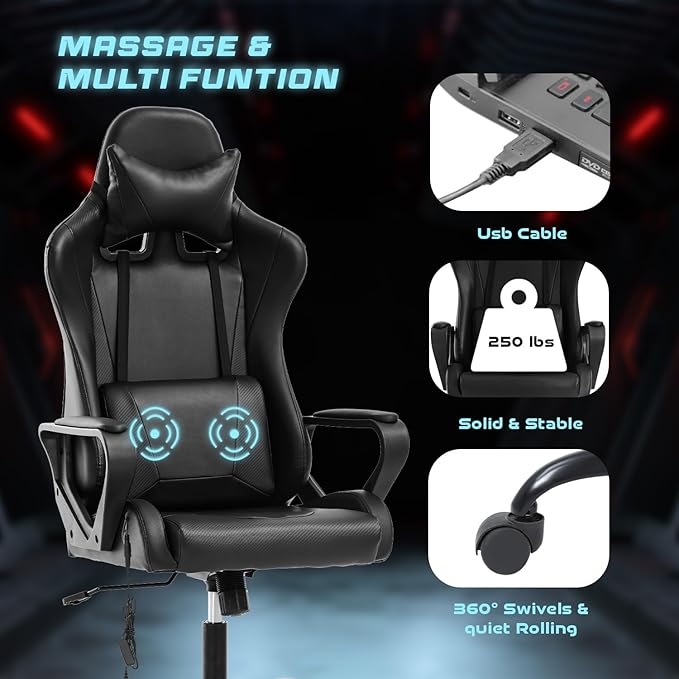 PayLessHere High Back Gaming Chair PC Computer Chair with Lumbar Support Arms Headrest Executive Racing Style Ergonomic Office Chair with Adjustable Rolling Swivel PU Leather Desk Chair