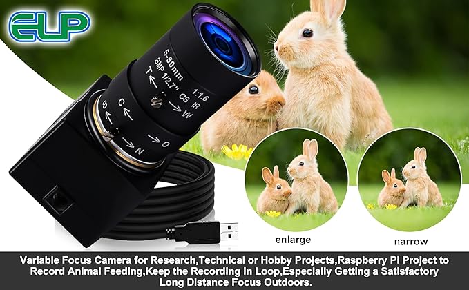 8MP USB Camera Manual Zoom 5-50mm Lens Webcam Variable Focus PC Camera Mini UVC USB2.0 USB with Camera for Computer IMX179 Close-up Camera Varifocal Web Camera with Zoom for Raspberry Pi Laptop