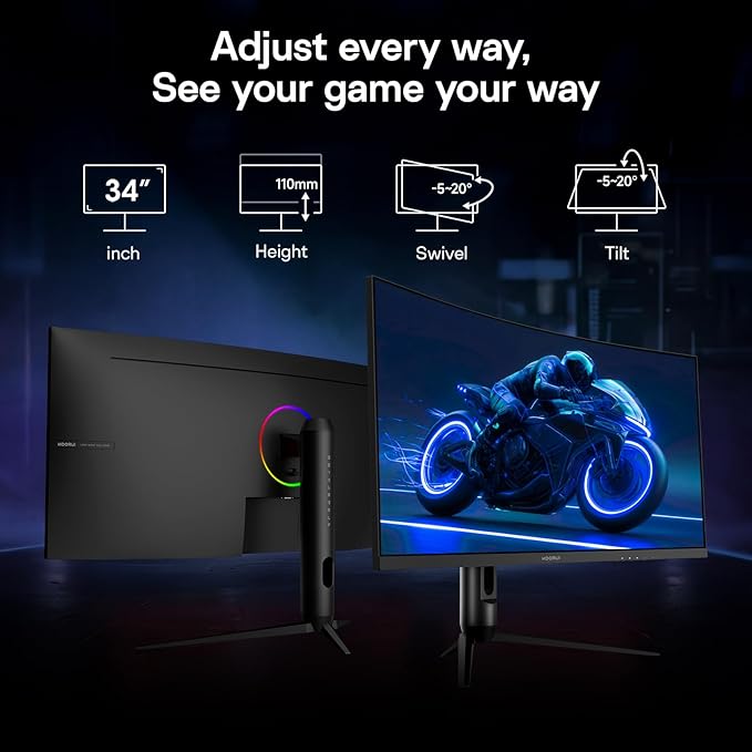 KOORUI 34 inch 240Hz Ultrawide Curved Gaming Monitor 3440x1440P 21:9 Display 1500R Curvature. 1MS PIP/PBP Support Adaptive Sync DP HDMI PS5Vesa