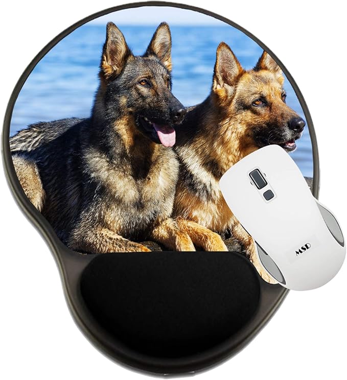 MSD Mousepad Wrist Rest Protected Mouse Pads Mat with Wrist Support Image ID: 20943772 two wet German Shepherds sitting on The stone