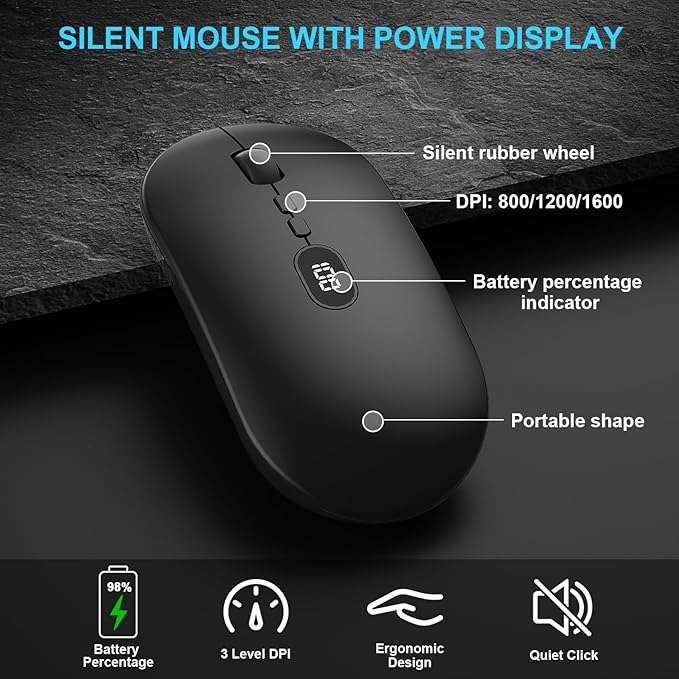 BlueFinger Wireless Gaming Keyboard and Mouse Combo Upgrade Battery Percentage Display Rechargeable Slim Gaming Keyboard Mouse Set Light Up Full-Size Keyboard Silent Mouse Set for Computer Laptop