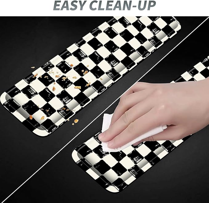 3Pcs Mouse Pad Set Black White Checkerboard Large Gaming Mouse Pad with Stitched Edge Ergonomic Memory Foam Keyboard Wrist Support and Mouse Wrist Rest Cushion Pain Relief Non-Slip Desk Pad Combo