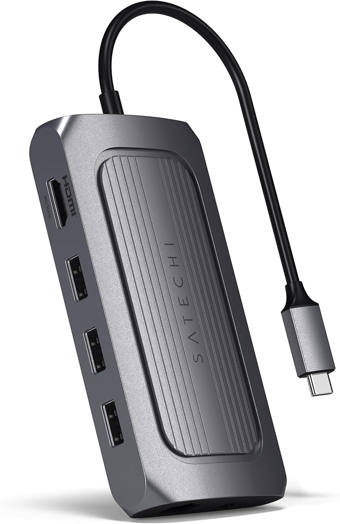 Satechi USB C Hub Multiport Adapter USB 4 with 8K HDMI 100W USB C PD Charging 3X USB-A Ethernet Micro/SD Card Readers Audio Jack for MacBook &amp Windows