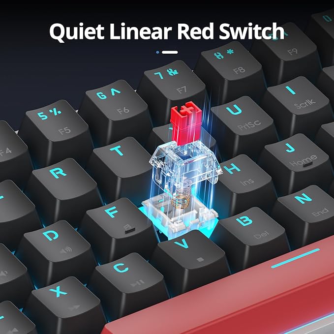 surmen 60% Mechanical Gaming Keyboard with Linear Red Switch Wired Mini Compact Keyboard 60 Percent Backlit for Laptop Desktop PC Gamers （61 Black-Ice Blue）