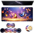 Keyboard Mouse Pad Set Extended Gaming Mouse Pad+Ergonomics Keyboard Wrist Rest Support Memory Foam Easy Typing Pain Relief 4Pcs XL Ultra Thick Desk MatMagical Butterflies