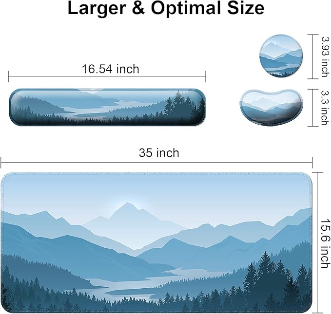 Keyboard Wrist Rest + Mouse Pad with Wrist Support + Desk Mat + Coaster 4 in 1 Set XXL Large Gaming Mousepad Cute Ergonomic Mouse Pads for Desk Computer Laptop Office Decor-Vector Forest
