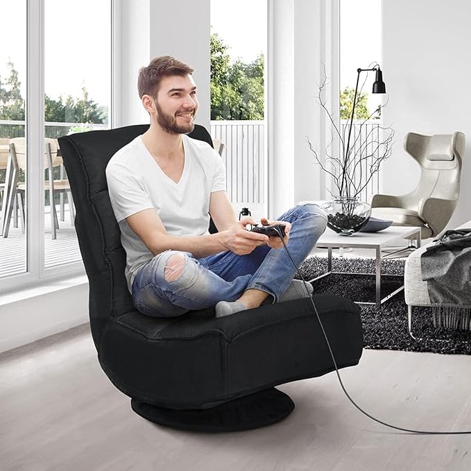 ERGOMASTER Reclining Folding Floor Gaming Chair w/ 360-Degree Swivel 5 Adjustable Positions（Black）