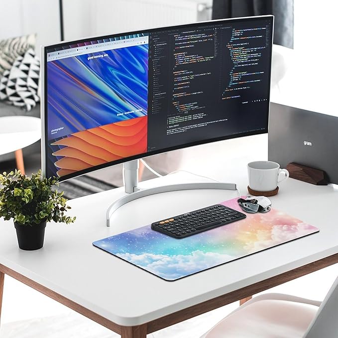 Dreamy Colorful Cloud Mouse Pad Large Desk Mat Extended Keyboard Mouse Pad with Non-Slip Base and Stitched Edge Mouse Mat Desk Pad 30x16 Mouse Pads for Desk Home Office Gaming