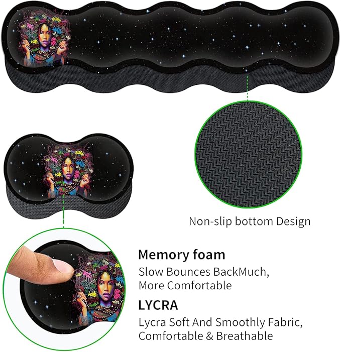 Ergonomic Keyboard Wrist Rest + Large Mouse Pad + Mouse Wrist Support Set Memory Foam Mouse Wrist Non-Slip Rubber Base Extended Gaming Mousepads XXL Funy African Women Portrait Desk Mat Decoration