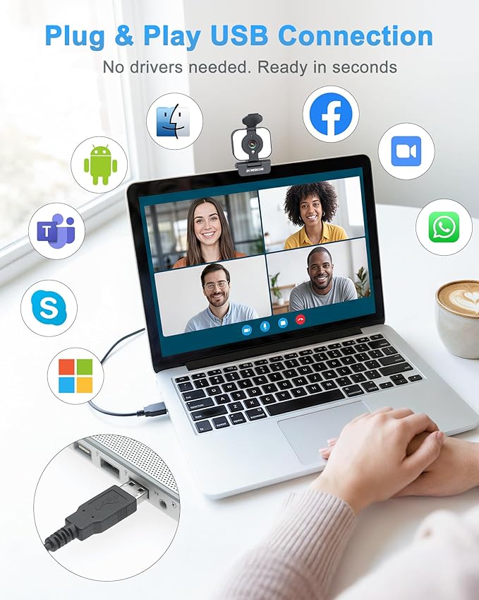 Atatat 2K QHD Webcam for PC with Microphone &amp Light &amp Privacy Cover Web Camera for Desktop Computer Laptop &amp MacBook Integrated Autofocus &amp Noise Canceling Mic for Zoom Meetings S