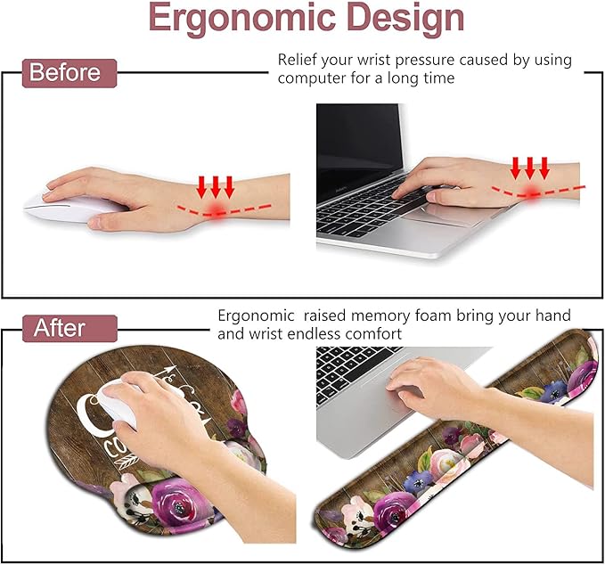 Mouse Pad Wrist Guard and Keyboard Wrist Rest Office Desk Accessories Office Decor for Women Office Gifts Desk Decor Chaos Coordinator Quotes Vintage Watercolor Floral Mouse Pad