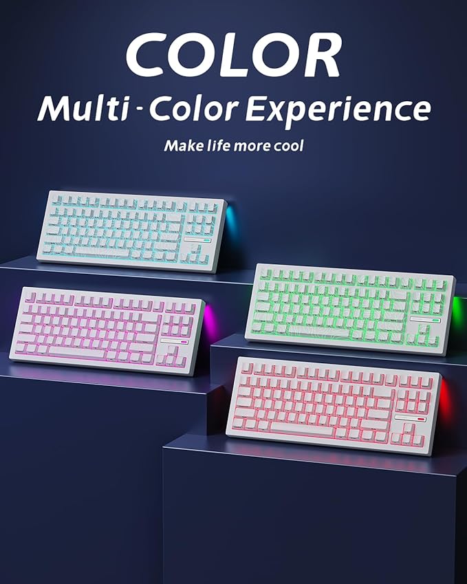 ZORNHER ZH870 Wireless Gaming Mechanical Keyboard80% White Custom Creamy Sound Keyboard with Lighted Up White Topographic KeycapsCreamy Sounding Linear SwitchesHot-SwappableRGB Backlit