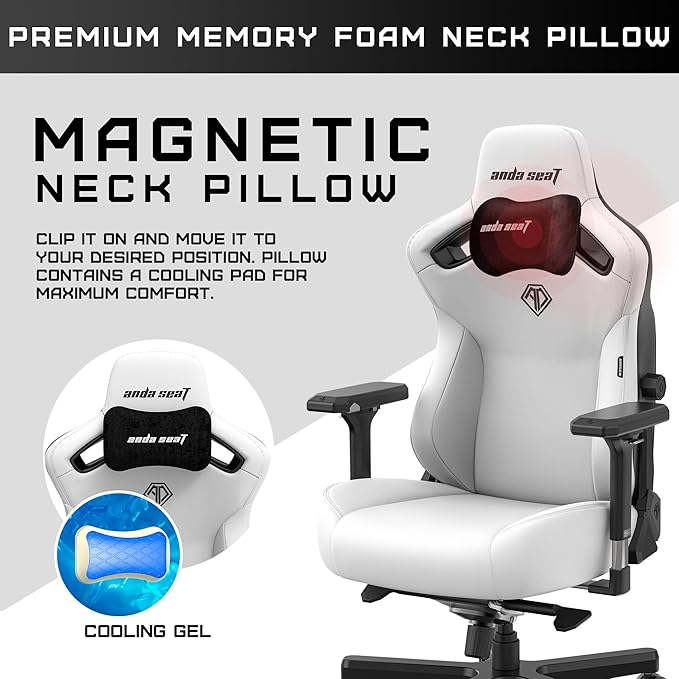 Anda Seat Kaiser 3 XL Gaming Chairs for Adults - Ergonomic White PVC Leather Gaming Chair with Lumbar Support Comfortable Office Seat with Neck Support - Heavy Duty Wide Gamer Seat