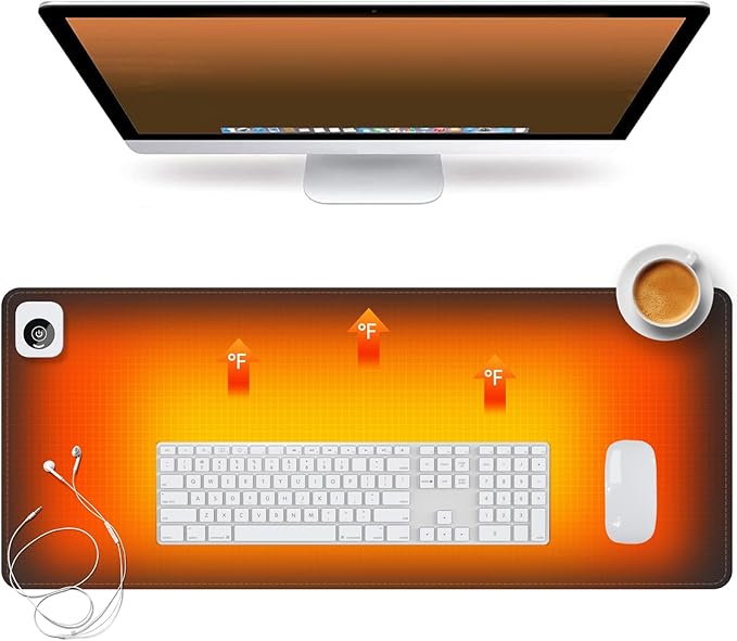 Heated Desk Pad Mouse Pad - Heated Desk Mat - Warm Desk Pad - 3 Levels Heating &amp 4 Hours Auto Shut-Off PU Leather Mouse Pad - 31.5 x 13 inch(Dull Black)