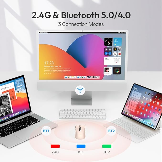 XBG B15pro Wireless Bluetooth Mouse Bluetooth 5.0/4.0 &amp 2.4G Tri-Mode Type-C Rechargeable with LED Screen Display Ergonomic Silent Click for Laptop/PC/Tablet Multi-Device &amp Office Use-Pink