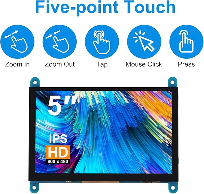 5 Inch IPS Touch Screen Display 800×480 Capacitive Screen HDMI HD Screen Full View Color LCD Liquid Crystal Screen for Windows 10 8 7 BB Black etc