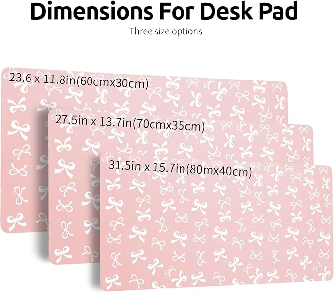 Cute Pink Bow Office Desk Mat 23.6''X11.8''Aesthetic Bowknot Desktop Mat Pu Leather Large Mouse Pad Trendy Kawaii Mousepad Non-Slip Table Mat for Girls Women Home Work Computer Game