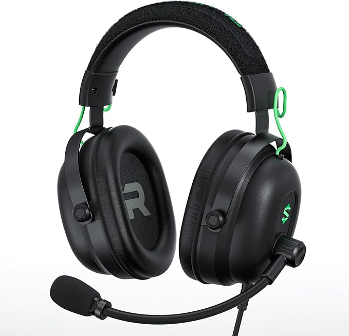 Black Shark Gaming Headset with Noise Canceling Cardioid Mic Over-Ear Headphones for PC PS4 PS5 Xbox Switch 50mm Dynamic Drivers &amp LED Light