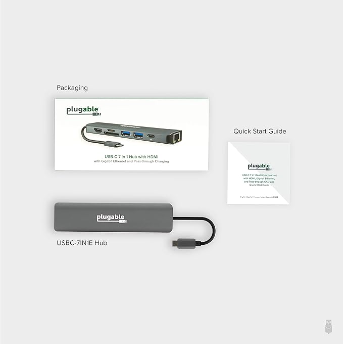 Plugable 7-in-1 USB C Hub Multiport Adapter with Ethernet Driverless Compatibility with Mac Windows iPhone 15 Chromebook USB4 Thunderbolt 100W Charging Ethernet 4K60Hz HDMI 2X USB SD/microSD