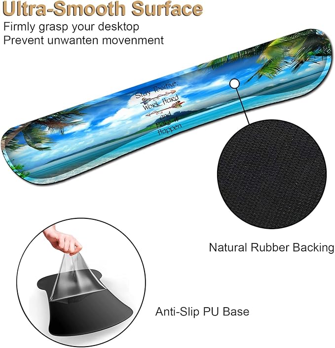 Mouse Pad Wrist Rest and Memory Foam Keyboard Wrist Rest Ergonomic Support Easy Typing for Gaming Computer Office LaptopMotivational Quotes Tropical Beach Coconut PalmTrees Mouse Pad