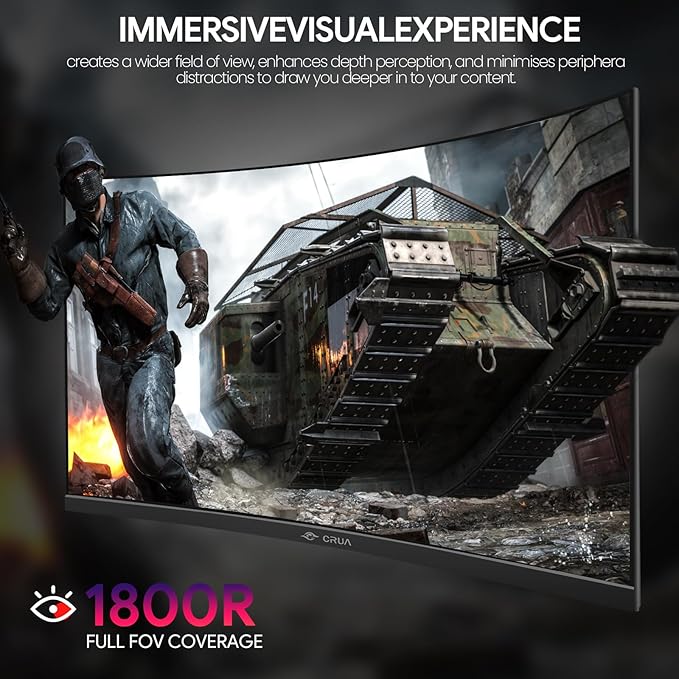 CRUA 27 Curved Gaming Monitor FHD 1920x1080P 144Hz/180Hz Computer Monitor 1800R VA Screen 120% sRGB AMD FreeSync HDMI &amp DP Wall Mount Install- Black