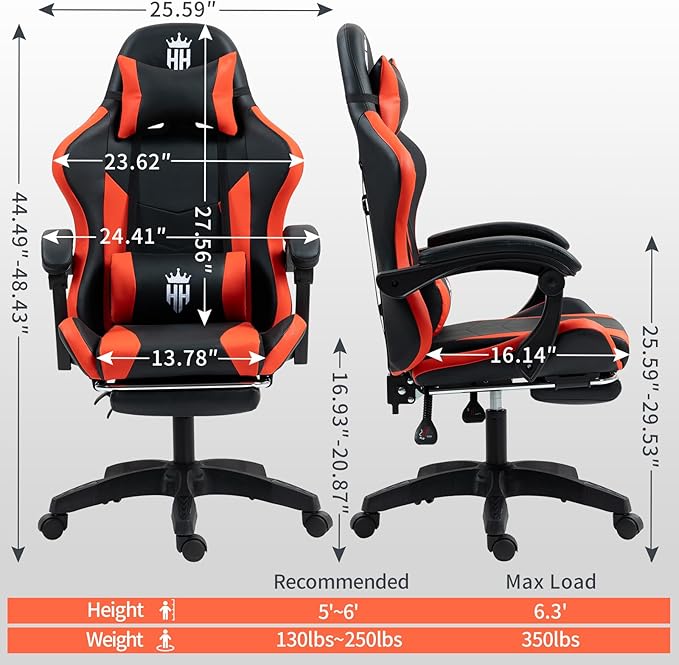 Gaming Chair with Footrest Ergonomic Computer Chair for Adult Adjustable Headrest Lumbar Pillow Large Size Reclining Gaming Chair Big and Tall with Linkage Armrest for Home Office Gaming