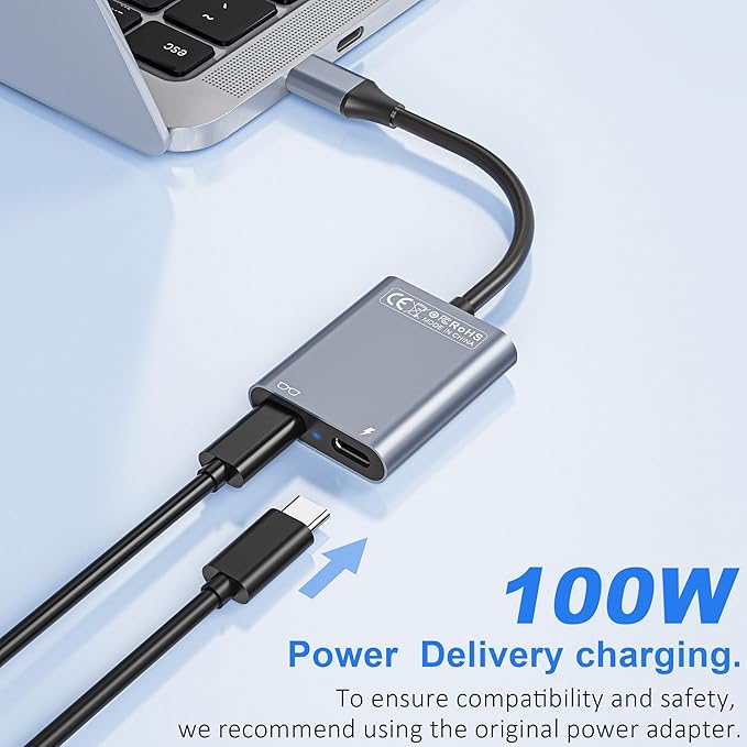 USB-C to Glasses Charging Adapter Charge and Play Adapter with 100W PD Charging and 4K@60Hz Display Output for Switch (Not Switch 2) ROG Ally PS4/5 Xbox Mac mini Laptops &amp DP Alt Mode Devic