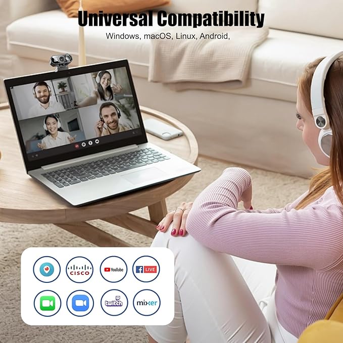 1080P Web Cam with Microphone Streaming Webcam with Privacy Cover 120° View Plug &amp Play Computer Camera for Windows/MacOS/Linux for Video Conferencing/Gaming/Conferences