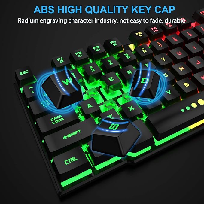 Gaming Keyboard and Mouse Combo RGB Rainbow Backlit Gaming Keyboard USB Wired 4 Color Breathing Gaming Mouse for PC Laptop Computer Game or Work