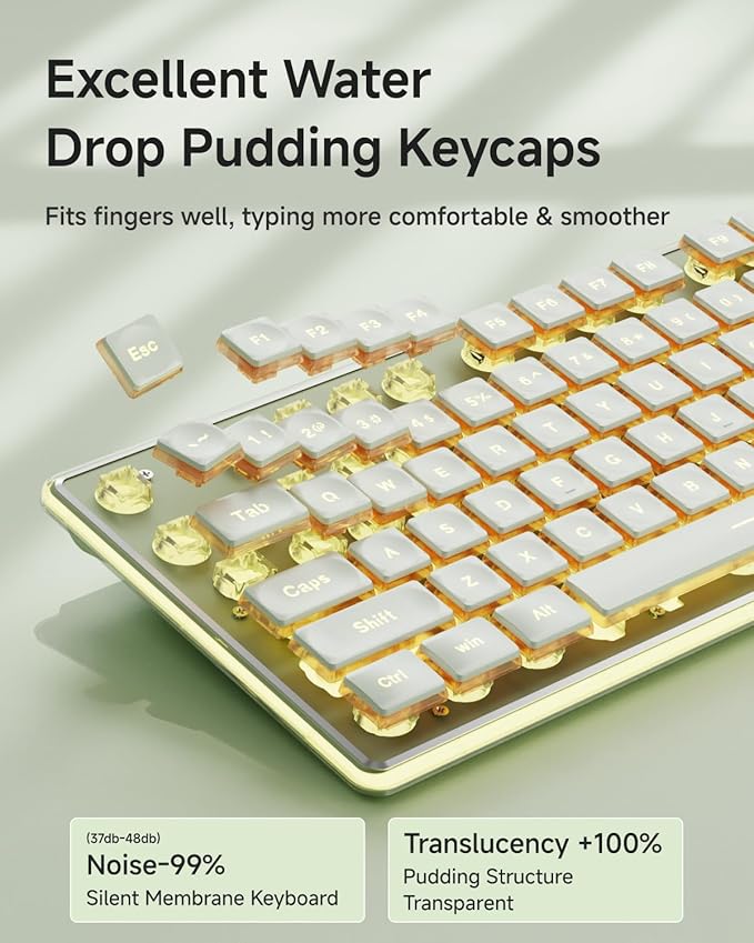 EWEADN GX710S Backlit Computer Keyboards Wired USB Keyboard with Warm Backlit Metal Panel Plug and Play Pudding Keycaps Full Size Quite Computer Keyboard for Win/PC/Laptop-Green