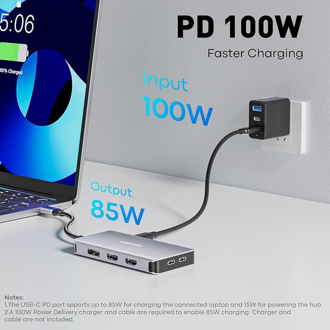 USB C Docking Station Dual Monitor Laptop Docking Station 3 Monitors Triple 4K 60Hz Display with 2 HDMI DisplayPort 1Gbps Ethernet 100W PD 2 USB-C Data USBC Dock for Dell HP Lenovo etc