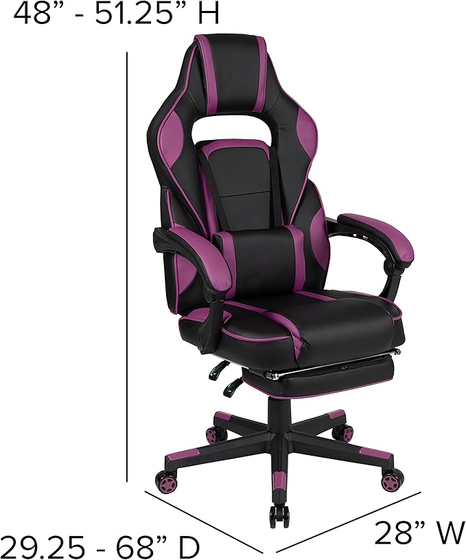 Flash Furniture X40 Gaming Chair Racing Ergonomic Computer Chair with Fully Reclining Back/Arms Slide-Out Footrest Massaging Lumbar - Black/Purple