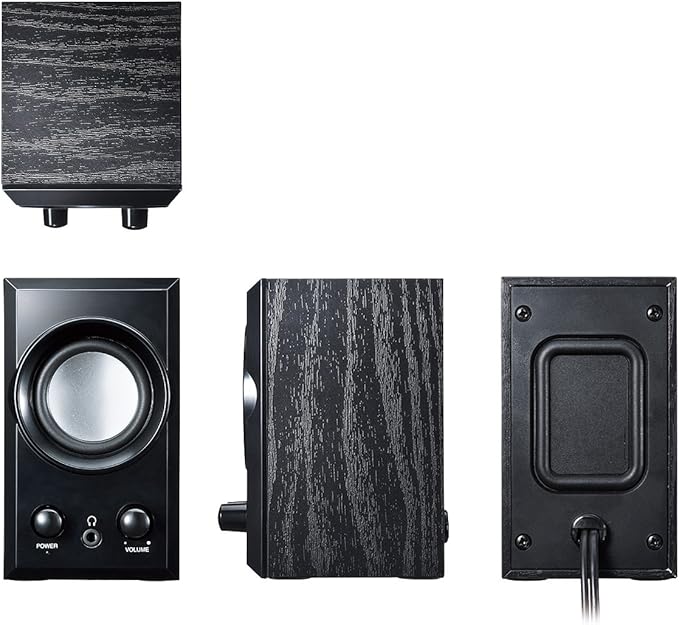 Sanwa Supply MM-SPU7BK USB Speaker Wooden Cabinet with Passive Radiator Black