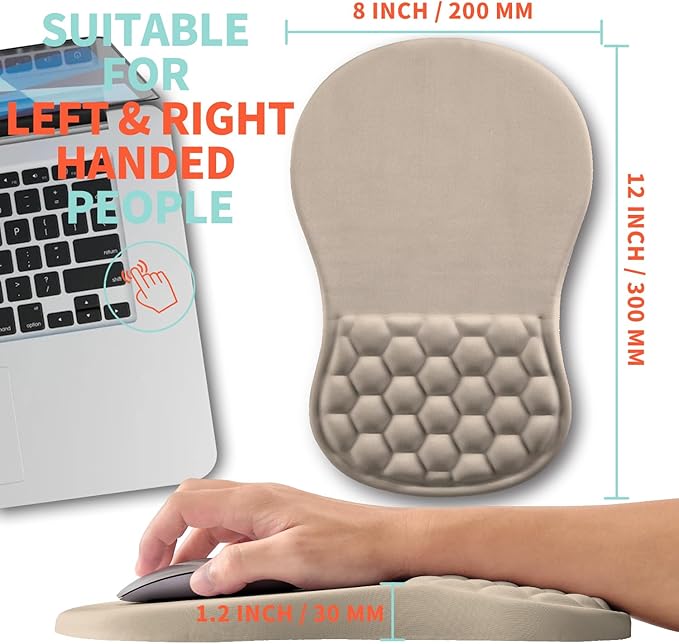 Ergonomic Mouse Pad Wrist Support with Memory Foam Massage Bulge Carpal Tunnel Pain Relief Mousepad Wrist Rest for Mouse(12x8 inch Apricot)