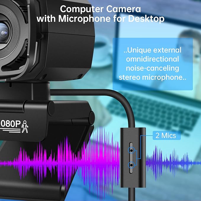Auto Tracking Webcam: Full 1080P HD Computer Camera with Built-in 2 Microphones Remote Control Privacy Shutter WDR 73° View External USB Web Cam for Desktop PC Laptop